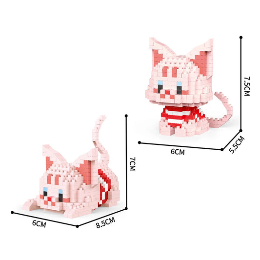 Knew Built 2 Different Styles Cute Cat Micro Mini Building Blocks Toys Set Cat Models Patterns Perfect Collectible for Pet Lover 2 Set Pink Cat Block