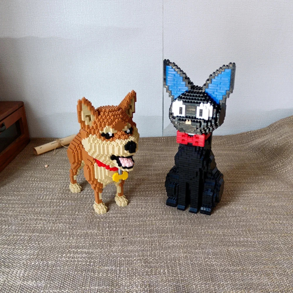 KNEW BUILT Black Cat Model Mini Building Blocks Children Learning Toys for Kid Boy Girl Squirrel Shiba Inu Corgi Pet Style Brick Corgi in bag