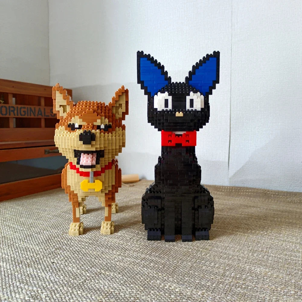 KNEW BUILT Black Cat Model Mini Building Blocks Children Learning Toys for Kid Boy Girl Squirrel Shiba Inu Corgi Pet Style Brick Corgi in bag