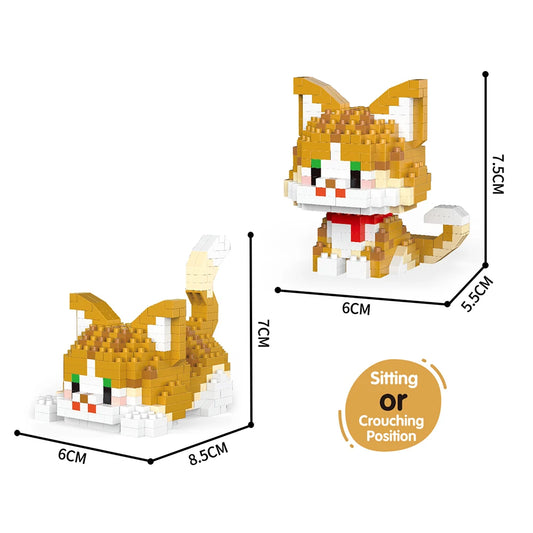 Knew Built Orange Cat Micro Mini Building Blocks Toys Set: Build One of Two Adorable Styles Multiple Colors for Endless Fun Gift One yellow Cat Block