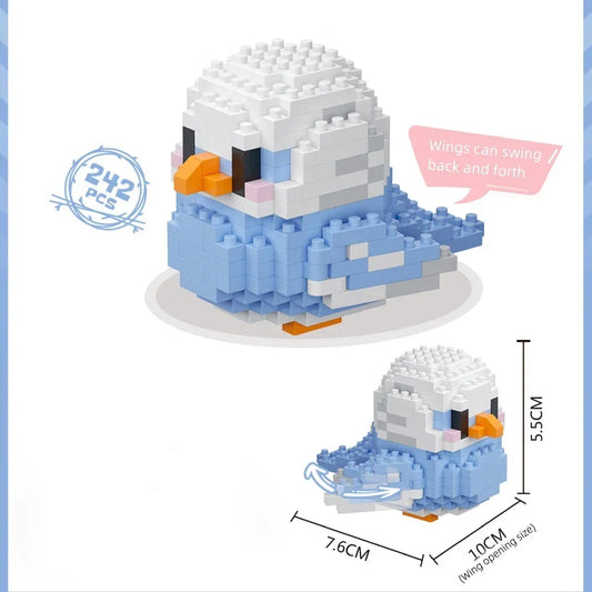 Mini White & Blue Parrot (Moveable Wings!) - BrickPaws Brick Set