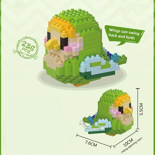 Mini Green Parrot (Moveable Wings!) - BrickPaws Brick Set