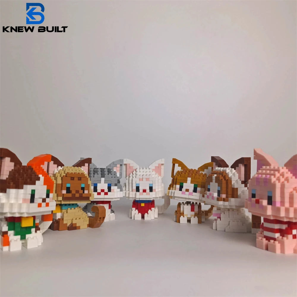 Knew Built 2 Different Styles Cute Cat Micro Mini Building Blocks Toys Set Cat Models Patterns Perfect Collectible for Pet Lover 2 Set Pink Cat Block