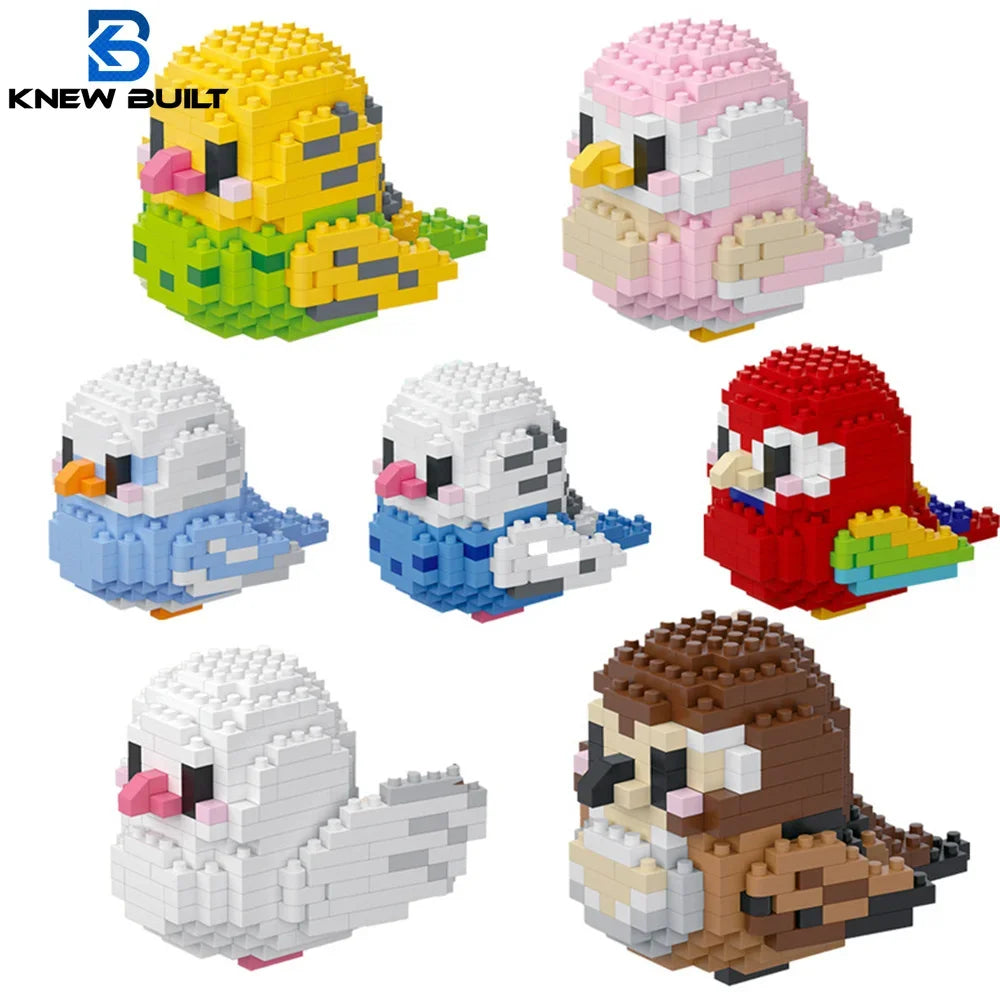 KNEW BUILT Colorful Parrot Micro Mini Building Blocks Assembly Toys 3D Model Bricks for Birds Funs Hands-on Ability Gift 9 set Birds
