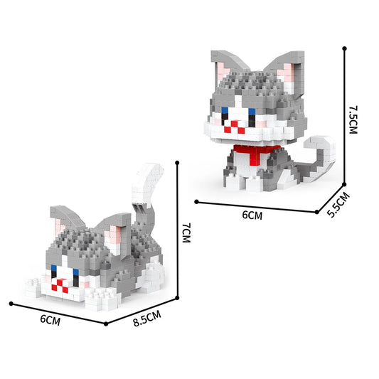 Twin Tiny White & Grey Cats - BrickPaws Brick Set