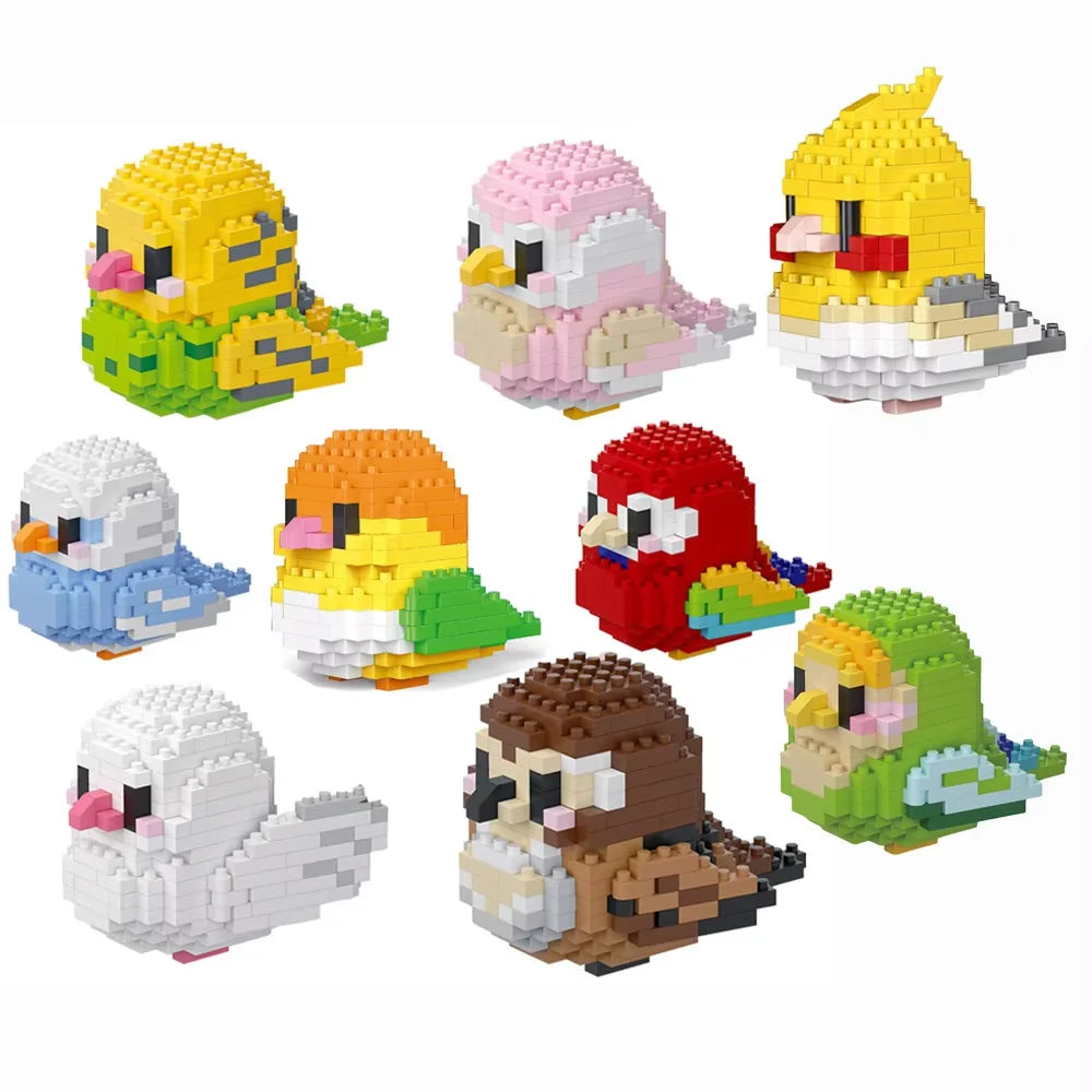 KNEW BUILT Colorful Parrot Micro Mini Building Blocks Assembly Toys 3D Model Bricks for Birds Funs Hands-on Ability Gift 9 set Birds
