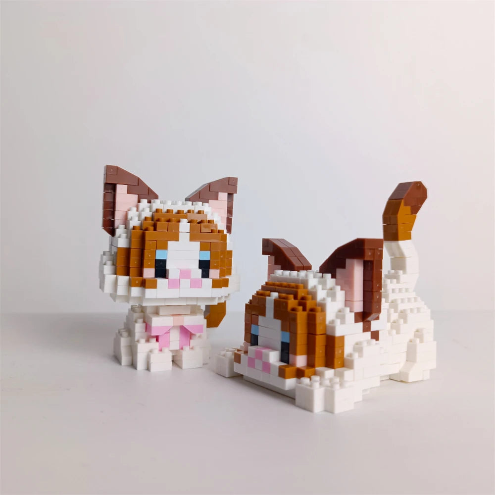 Twin Tiny Orange, White & Brown Cats with Bowties - BrickPaws Brick Set