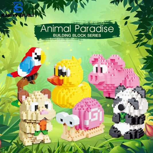 Little Yellow Duck Puzzle Assembly Building Blocks Toys Animal Series 3D Model Micro Mini Diamond Bricks Pig Panda Hamster Snail 6 set pets